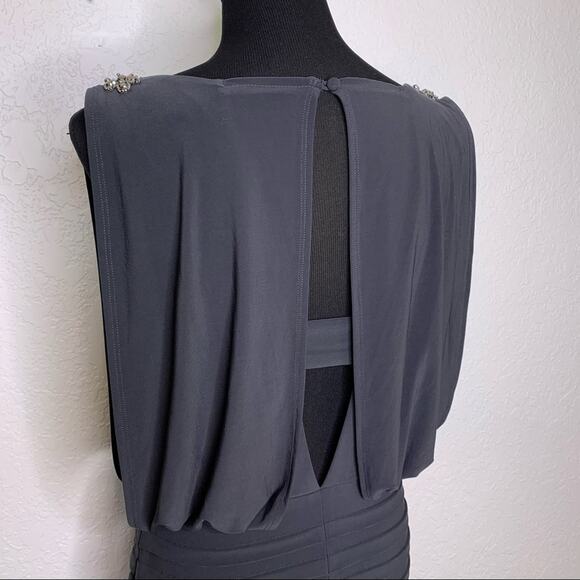Cache charcoal gray rhinestone shoulder open back dress size 6 - Picture 9 of 15